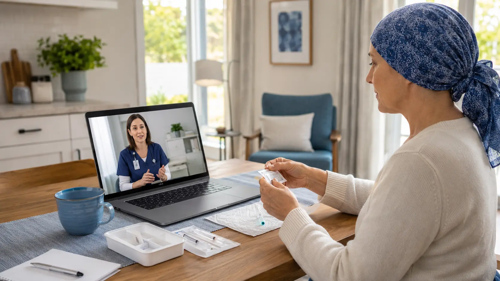 cancer patient having a telemedicine session