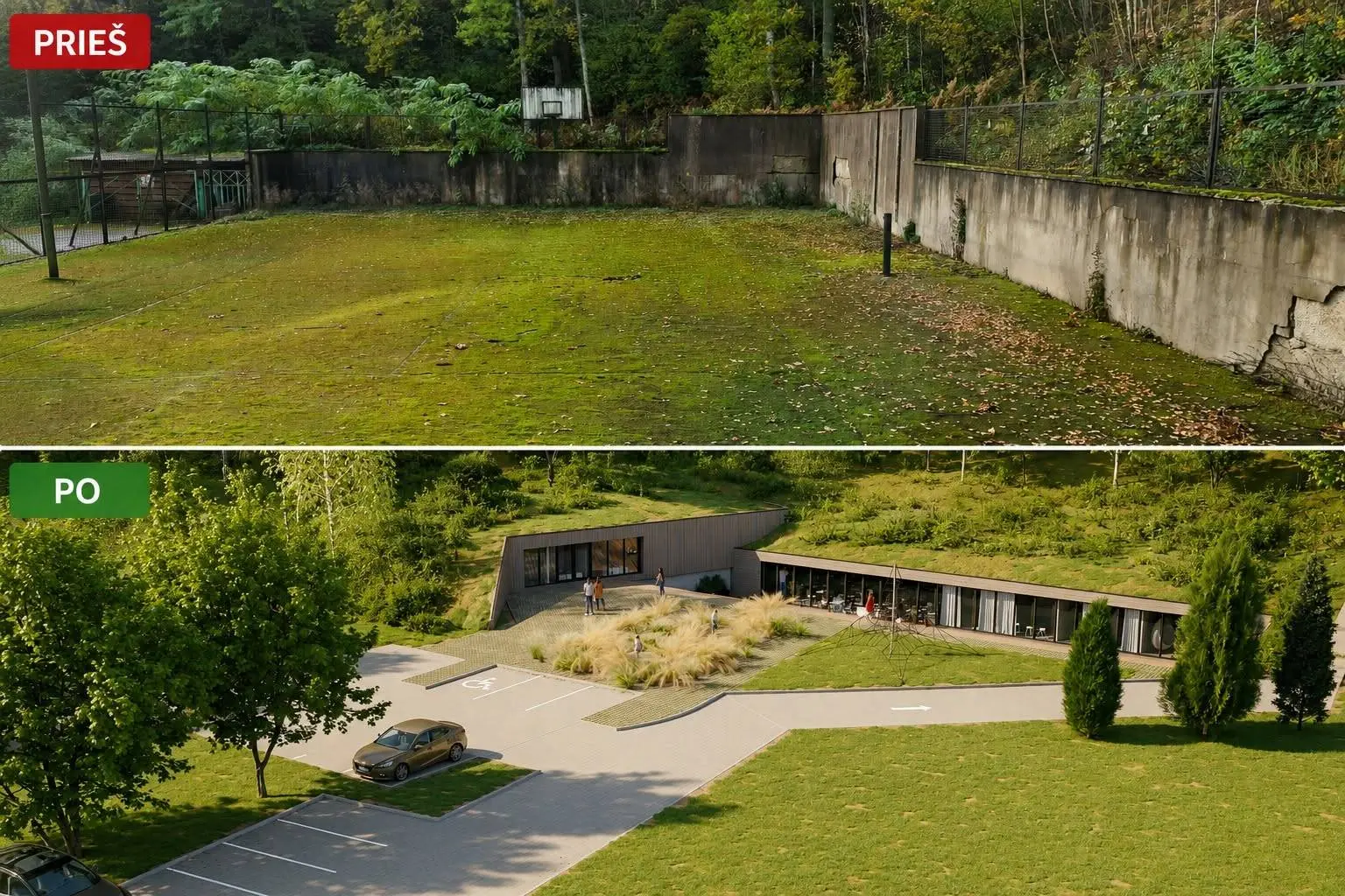 L. Rėzos g. 54H teritorija – dabartinis vaizdas ir projekto vizualizacijos / V. Venckaus nuotr.