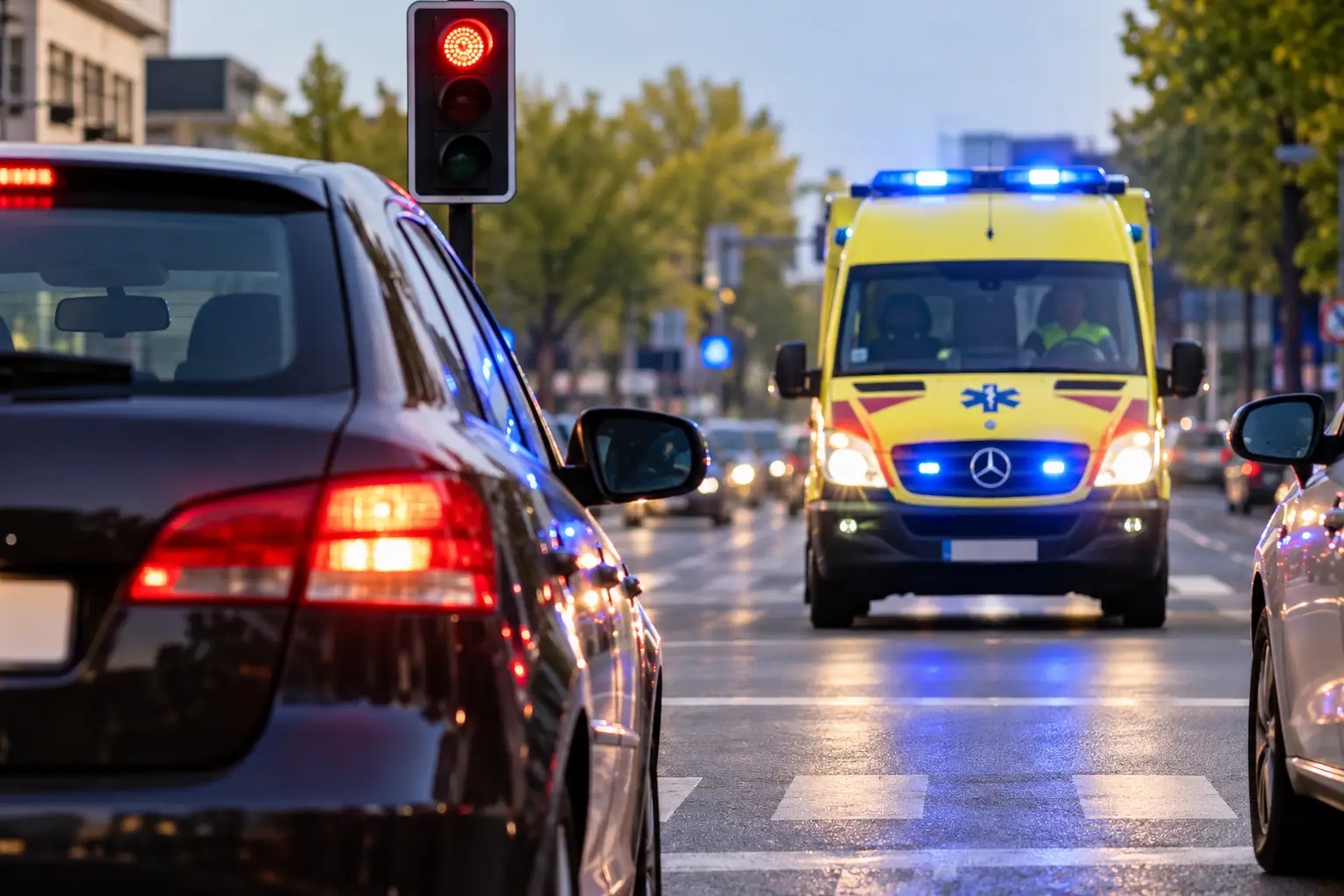 Ambulance Approaches a Red Light