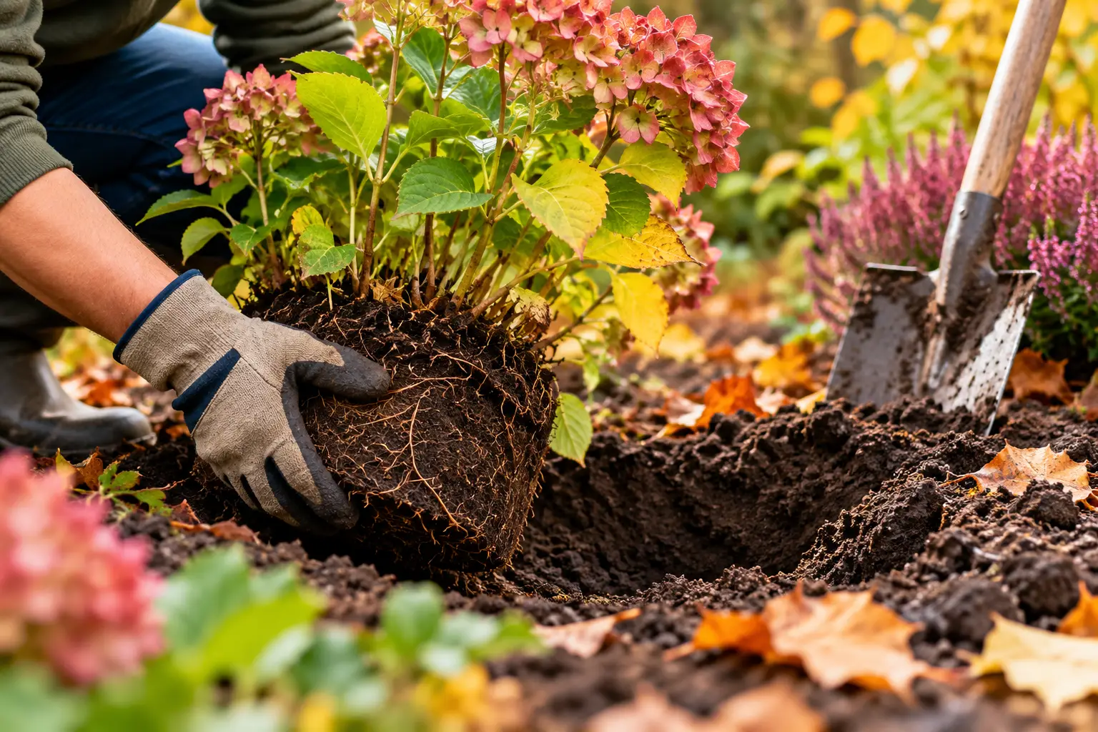 Autumn Garden Transplanting Close-Up