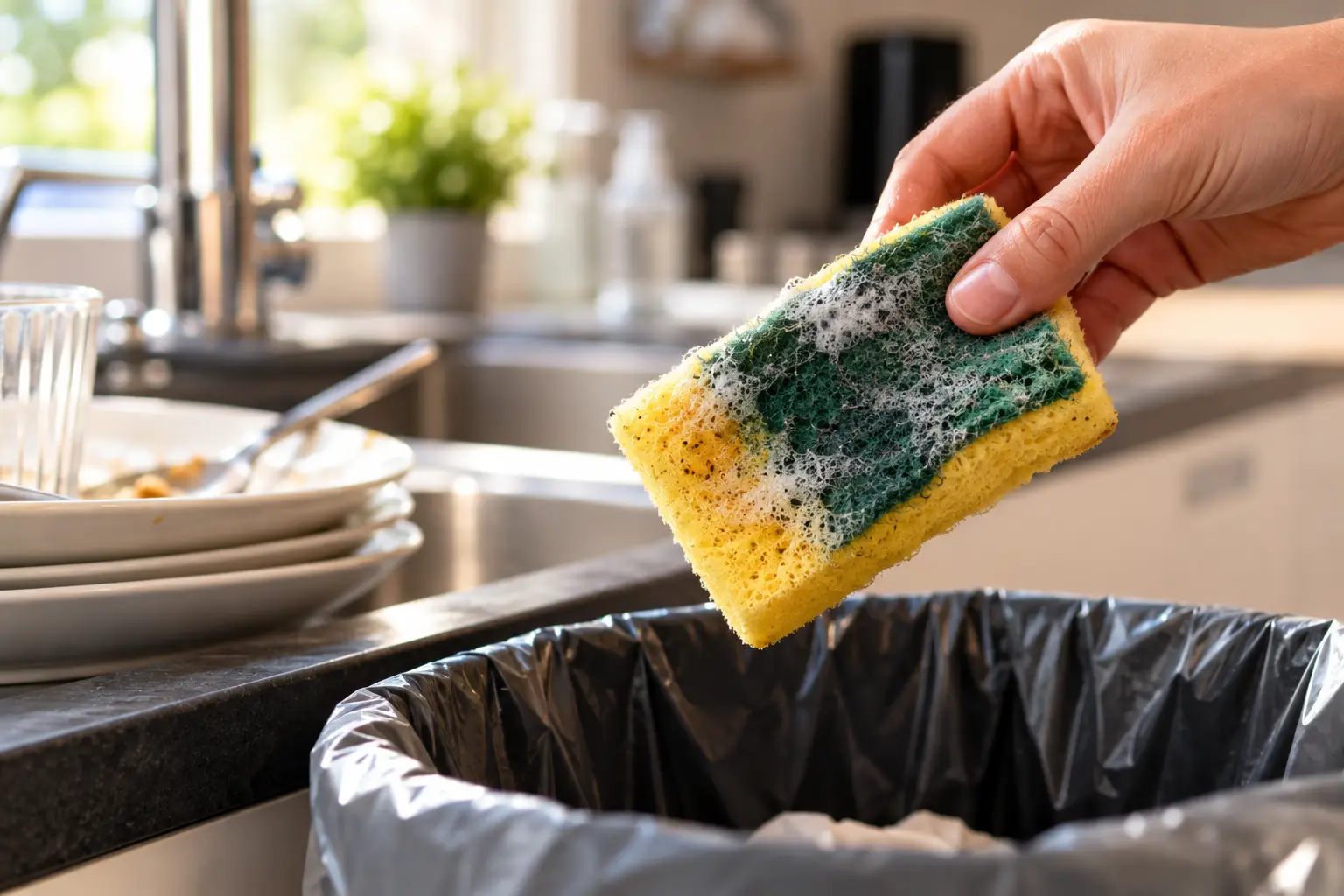 Discarding a Worn Kitchen Sponge