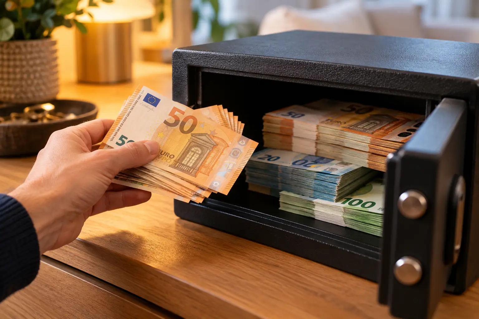Euro Cash in a Cozy Home Safe