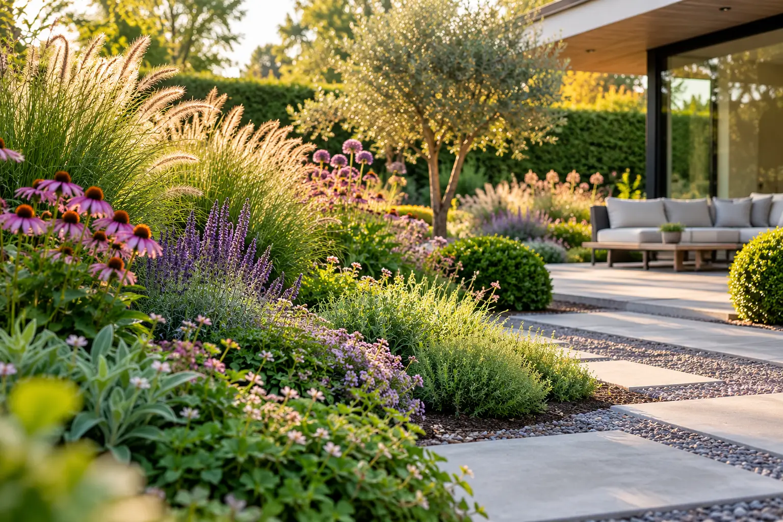 Golden Hour Modern Garden Path