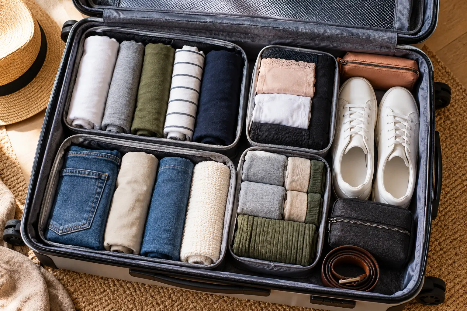 Organized Suitcase Travel Flat Lay