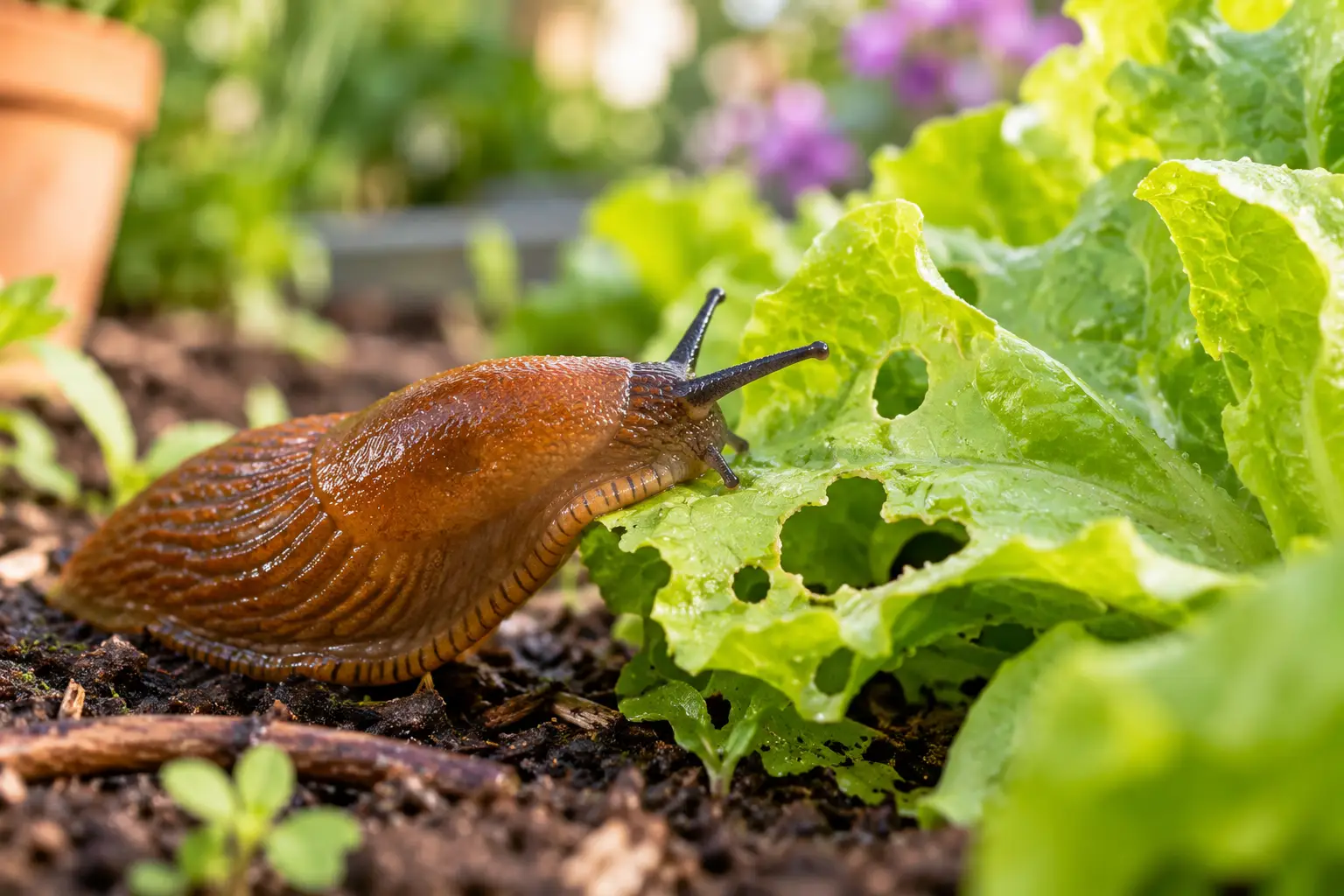 Slug Feeding on Waxy Lettuce Leaves