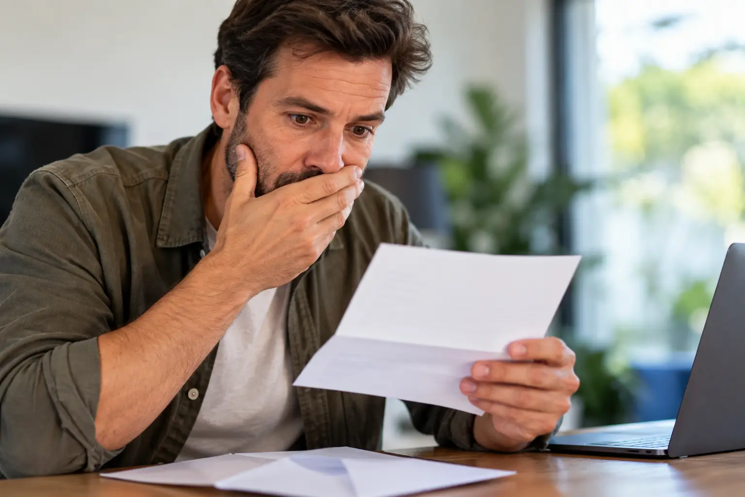 Worried Man Reading a Letter