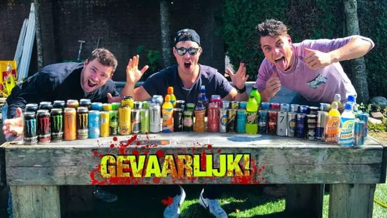 video youtubers kopen alle soorten energy drink blikjes en drinken ze allemaal op
