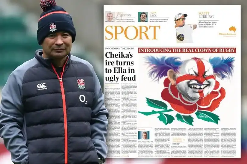 jun2 main eddie jones mocked up as a clown by the australian newspaper