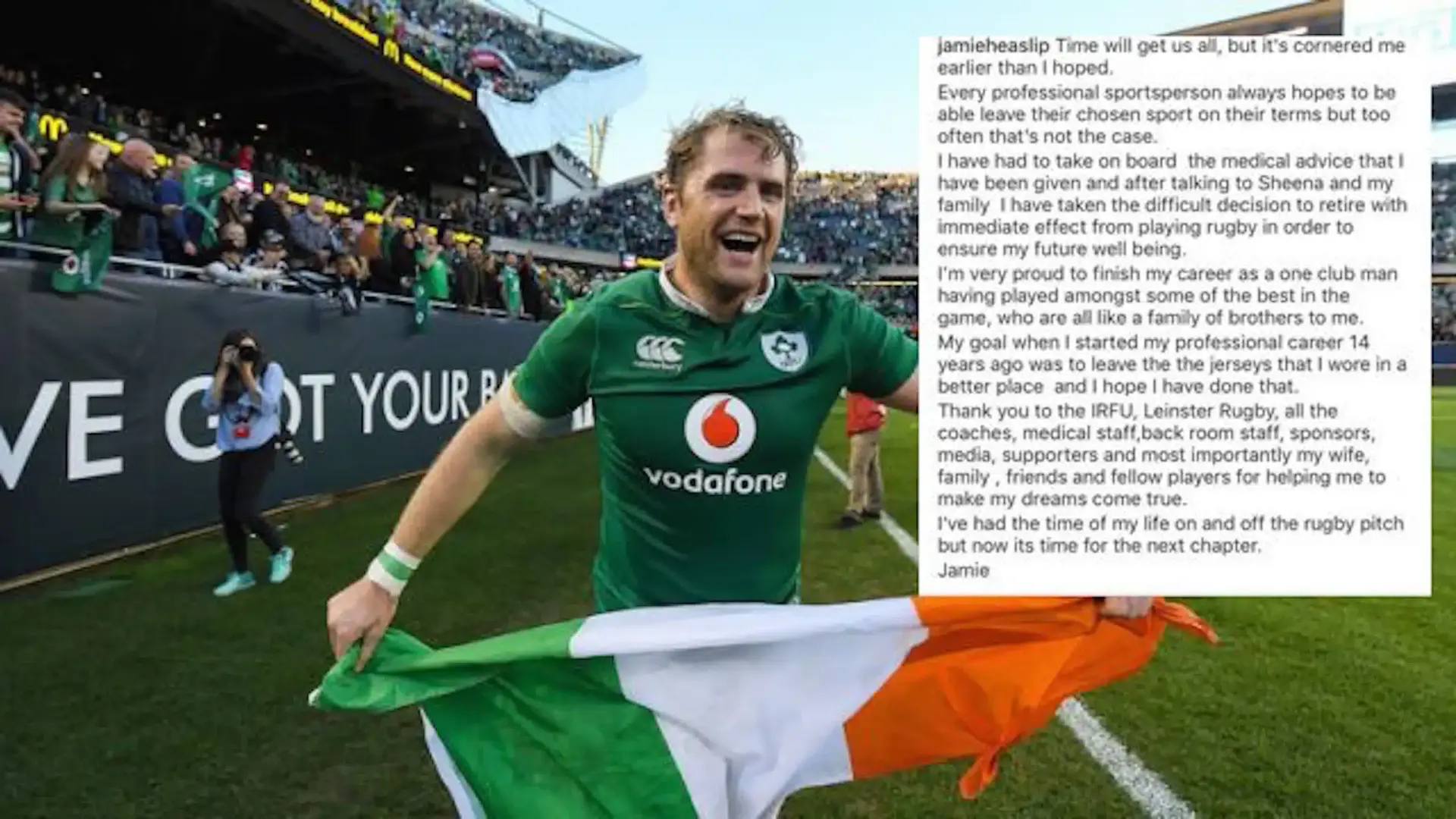 breaking jamie heaslip has retired from rugby 2