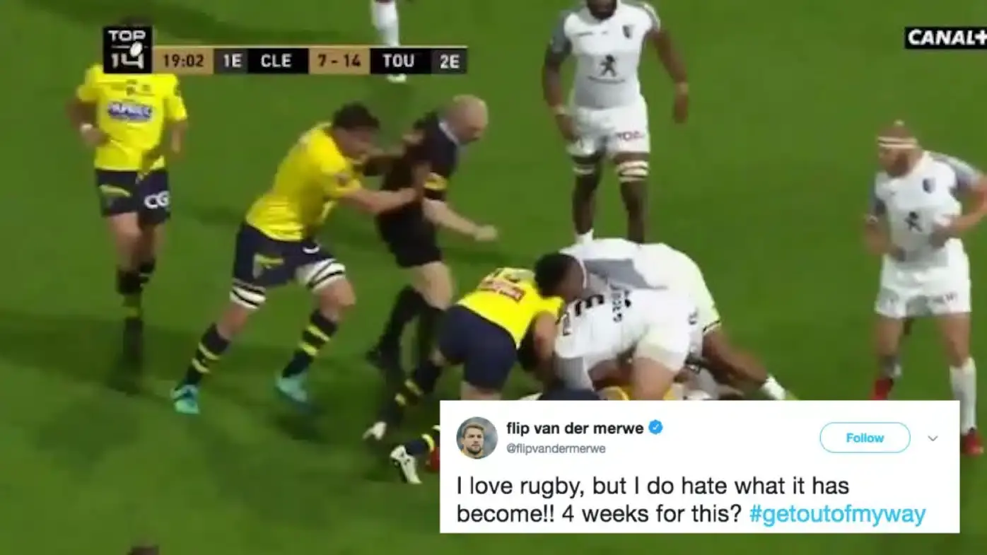 watch clermont s van der merwe slams top 14 ban after ref push
