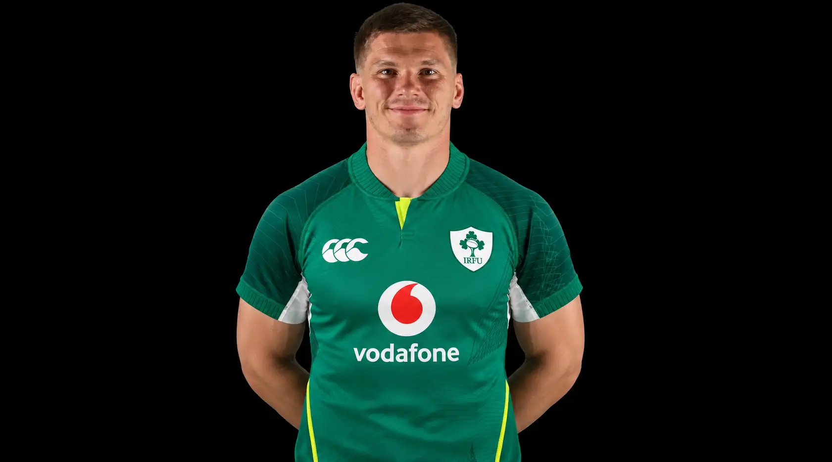 Owen Farrell pictured wearing Ireland’s new Canterbury rugby shirt in an edited image amid speculation over his international future.