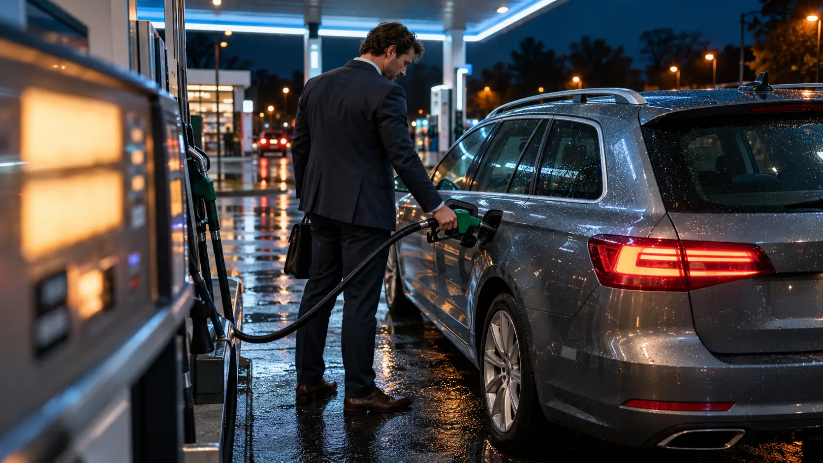Man tankt zijn auto van de zaak, over de nieuwe heffing van 12 procent op fossiele auto's van de zaak