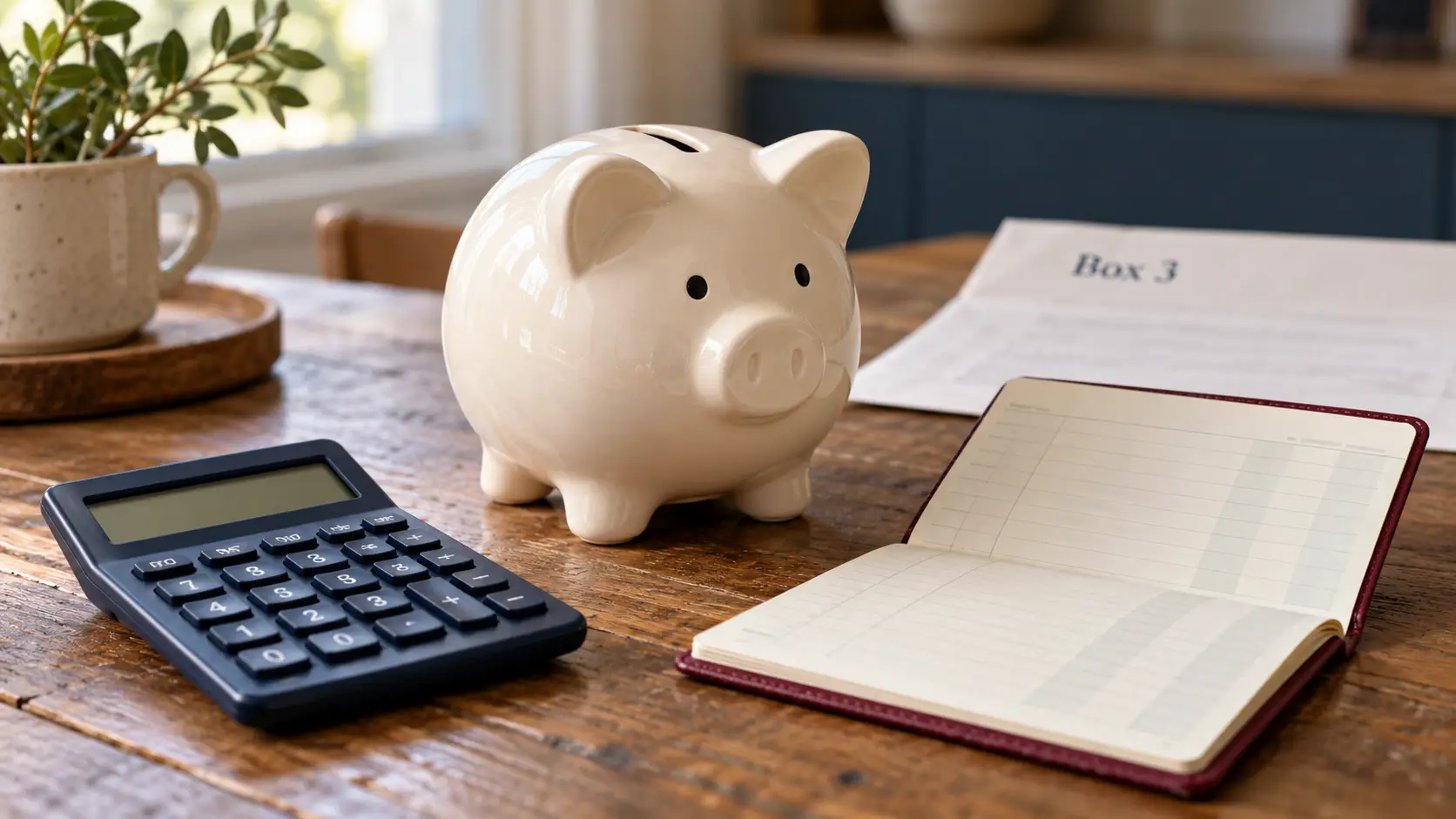 Piggy bank, passbook, and Box 3