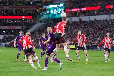 eindhoven philips stadium 26 02 2025 season 2024 2025 dutch toto knvb beker semifinal during the match psv go ahead eagles cup final result 1 2 psv player ismael saibari ga eagles player gerrit nauber psv player luuk de jong