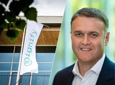 de vlag met signify bij het hoofdkantoor op de high tech campus in eindhoven zeljko kosanovic cfo bij signify