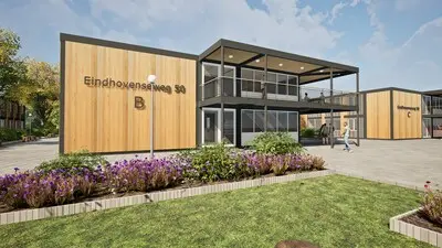 impressie van tijdelijk asielzoekerscentrum aan de eindhovenseweg in eindhoven