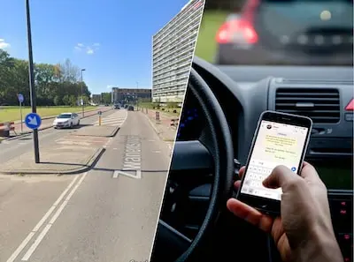 kruising zwanensingel ongeluk haarlem een bestuurder verstuurt een whatsapp bericht met zijn mobiele telefoon tijdens het rijden in de auto anp xtra remko de waal