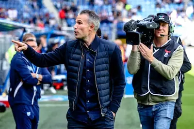 heerenveen 18 05 2025 abe lenstra stadium dutch football eredivisie season 2024 2025 during the match sc heerenveen feyenoord feyenoord trainer robin van persie