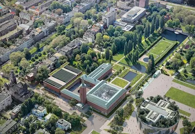 het vernieuwde museum boijmans van beuningen dat in 2030 de deuren opent bezien vanuit de lucht