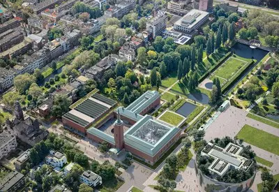 het vernieuwde museum boijmans van beuningen dat in 2030 de deuren opent bezien vanuit de lucht