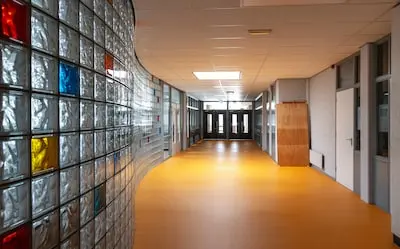 long empty school hallway ready for students to come back to school