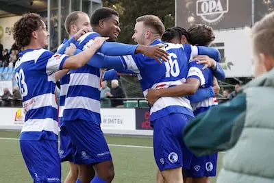 serie afgekocht adr rotterdam voetbal eindstand 3 1 vreugde xerxesdzb na de 3 1 van 7 myron bostdorp tijdens de wedstrijd xerxesdzb achilles veen op sportpark faas wilkes foto carla vos cor vos 2024