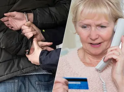stockadr politie een agent houdt een man aan foto ter illustratie oplichting ouderen babbeltruc phishing