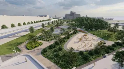 het nelson mandelapark in de maashaven vanuit de lucht