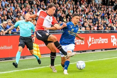 rotterdam 03 06 2025 varkenoord season 2024 2025 betnation tweede divisie football promotion relegation play off feyenoord u21 jong sparta feyenoord jayden candelaria jong sparta player ayoub oufkir
