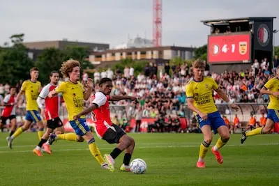 rotterdam 31 05 2025 stadium feijenoord de kuip dutch eredivisie football season 2024 2025 match between feyenoord u21 and sc cambuur u21 feyenoord u21 is champion of their competition read with shot on goal