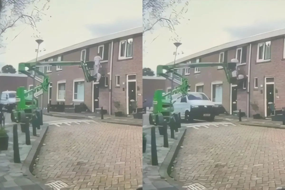 thumb vk schilder op hoogwerker geraakt door bestelbus in rotterdam
