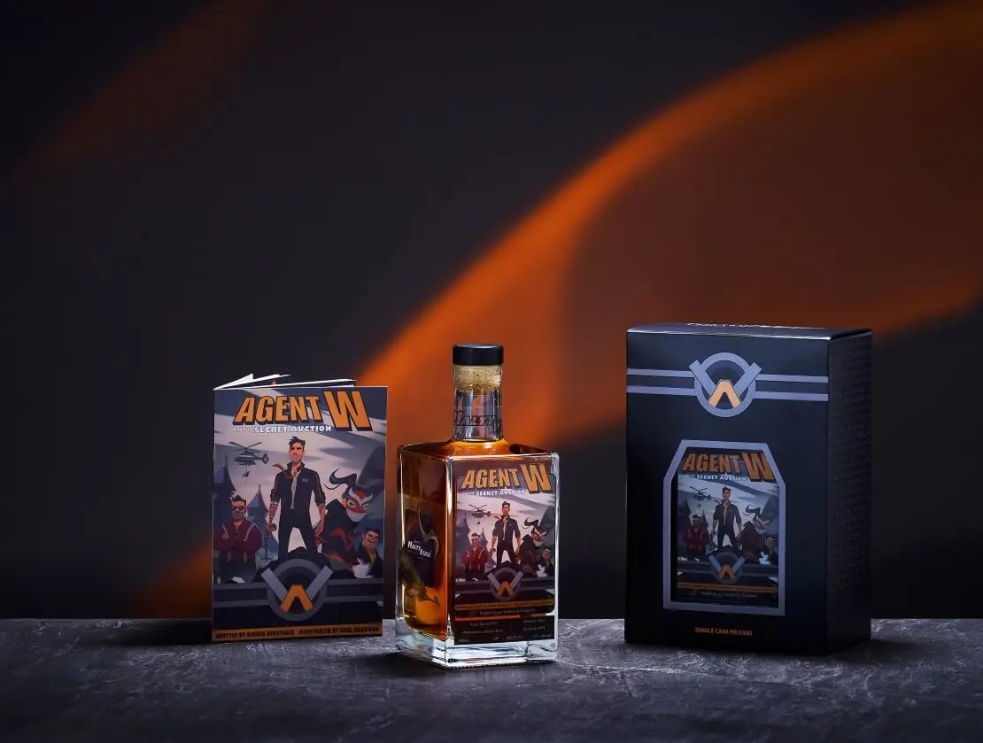 Agent W comic bij Maltyverse whisky