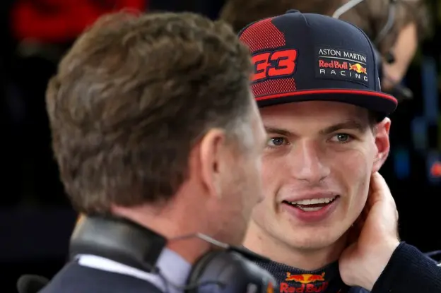 Verstappen lachend met Hornerjpg