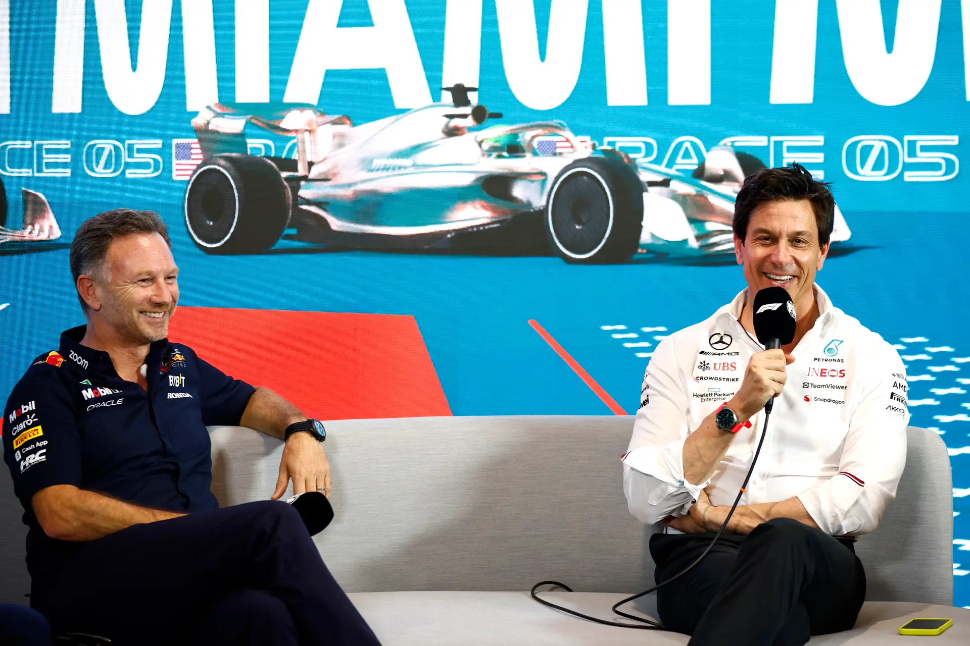 toto wolff christian horner mercedes red bull racing f1 gp miami 2023