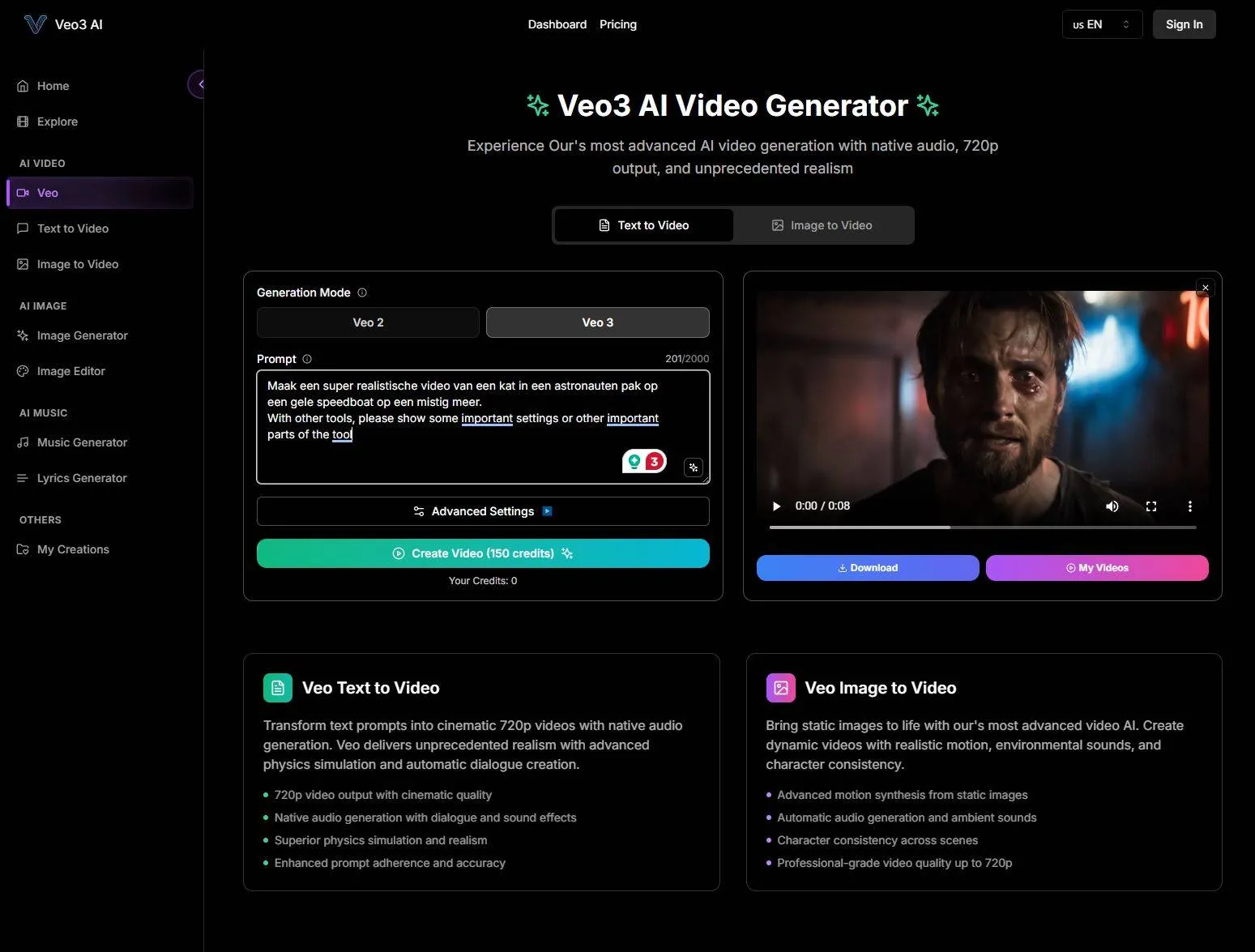 Veo 3 interface