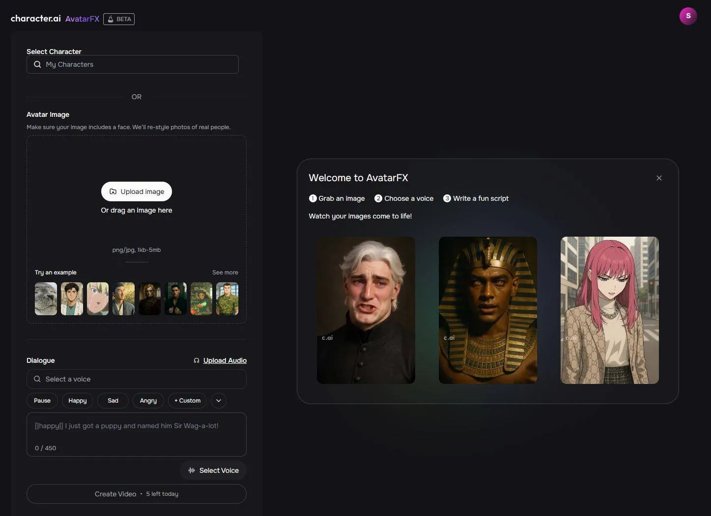 Character AI interface