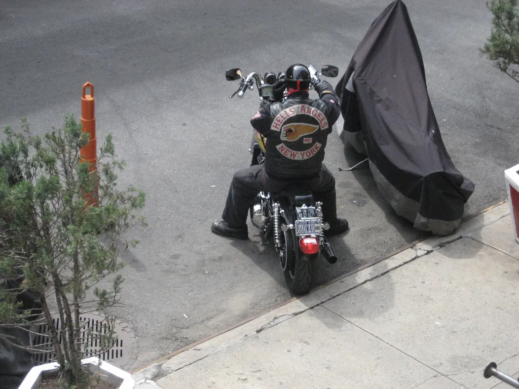 hells angel on a motorcycle east village nyc