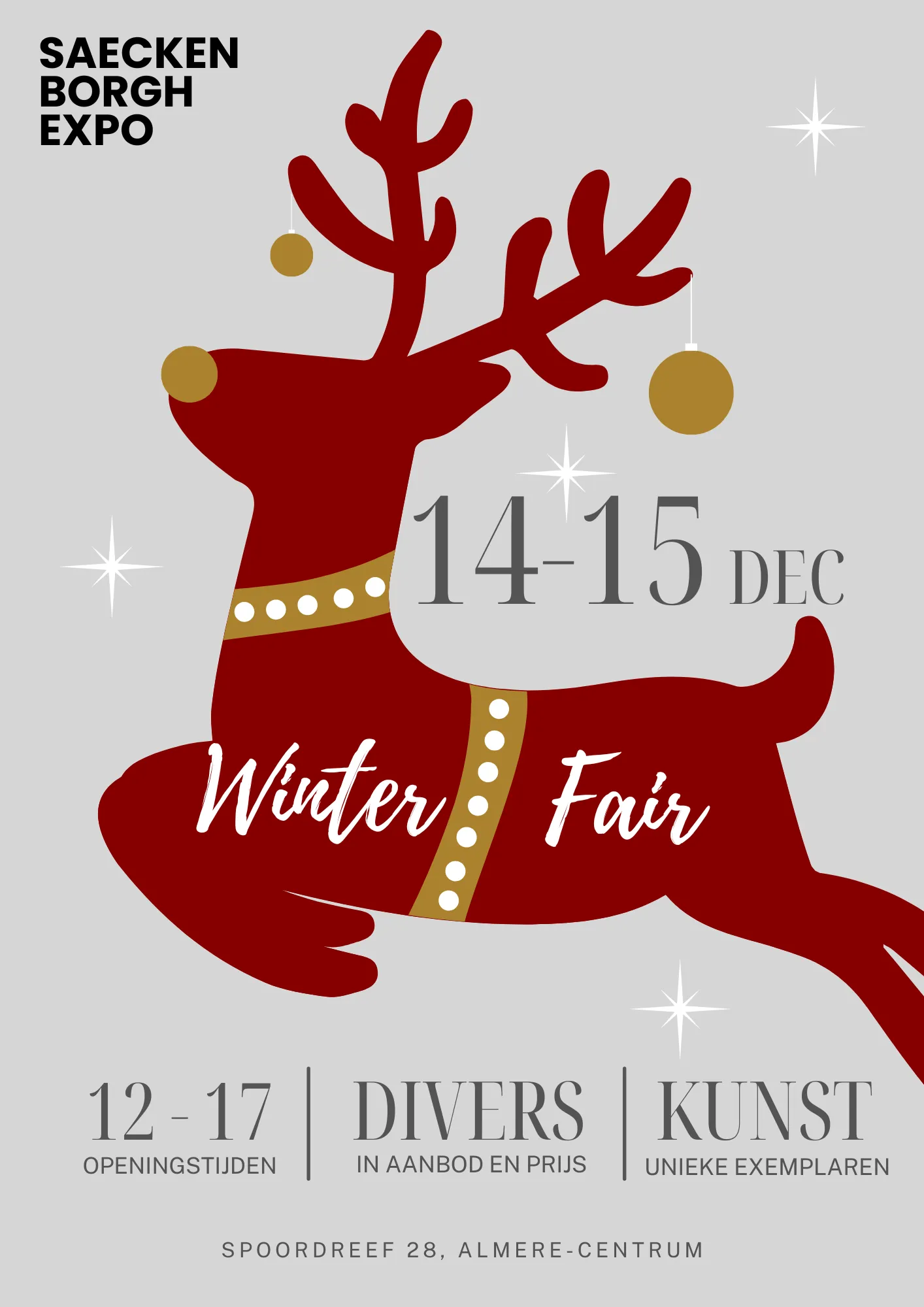 red and grey elegant reindeer winter christmas festival flyer saeckenborgh