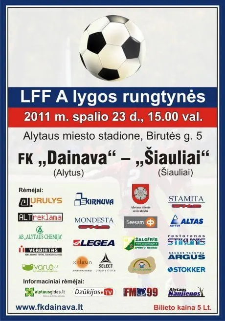 alytausgidas fk dainava siauliai spalio 23d 15val