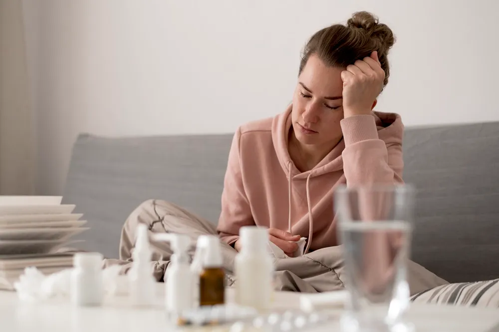 sick female person having headache