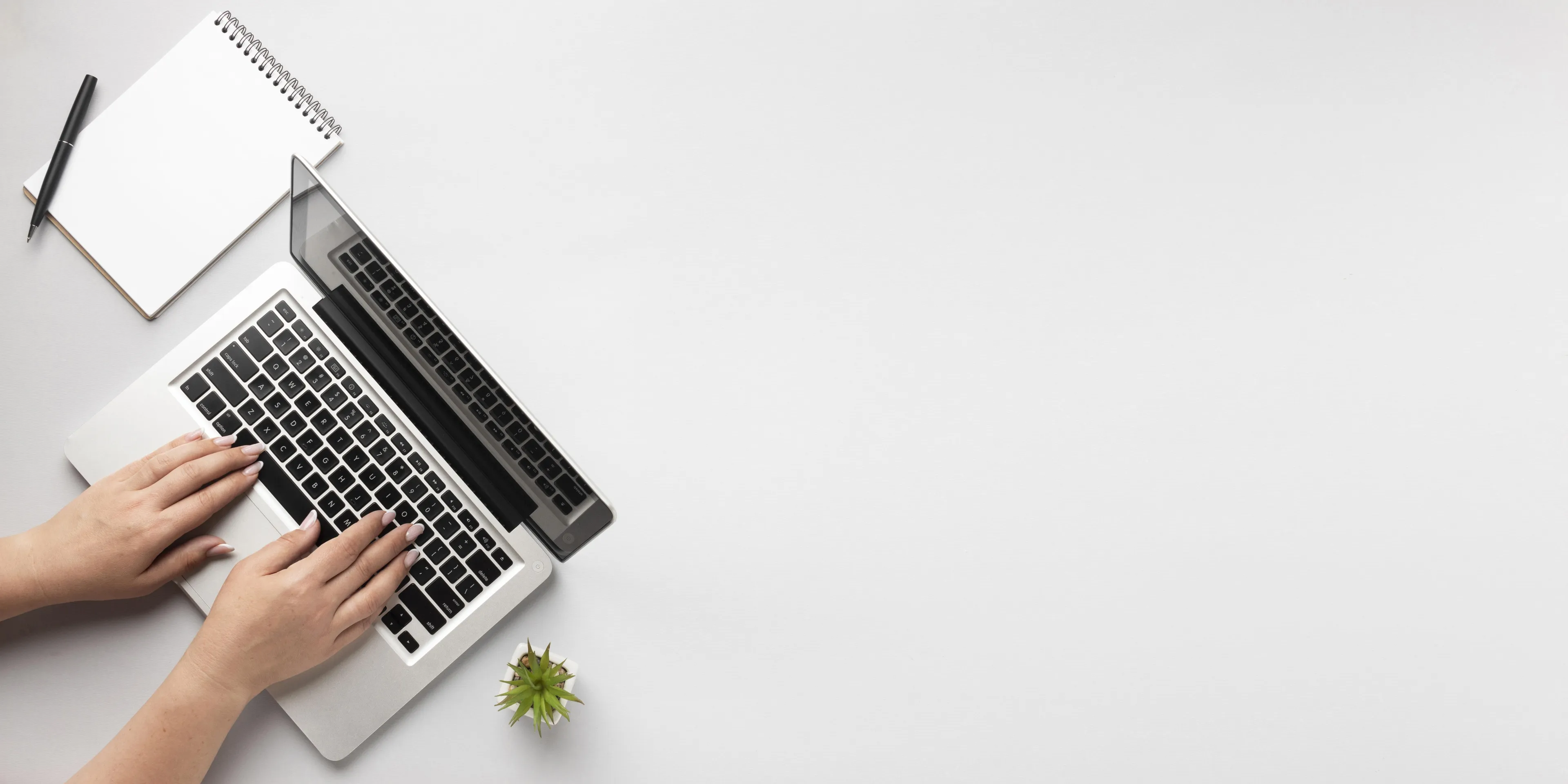 top view person writing laptop with copy space