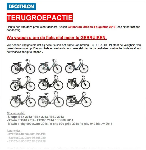 recall decathlon btwin scapes elektrische fietsen
