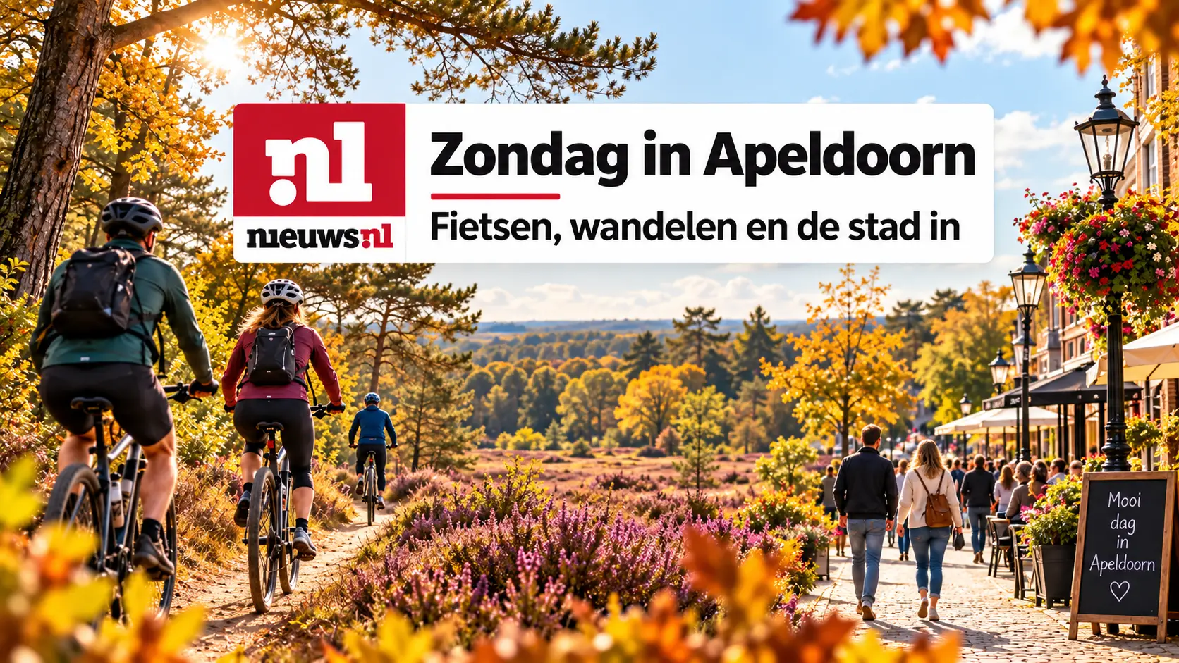 Illustratie voor de zondagagenda van Apeldoorn, met fietsen, wandelen en de binnenstad