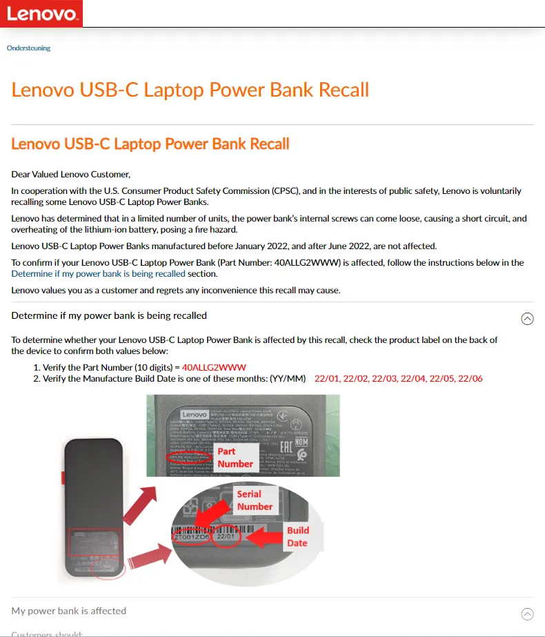 recall lenovo laptop powerbank