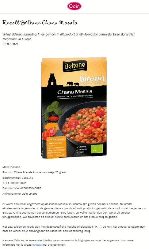 recall odin beltane chana masala
