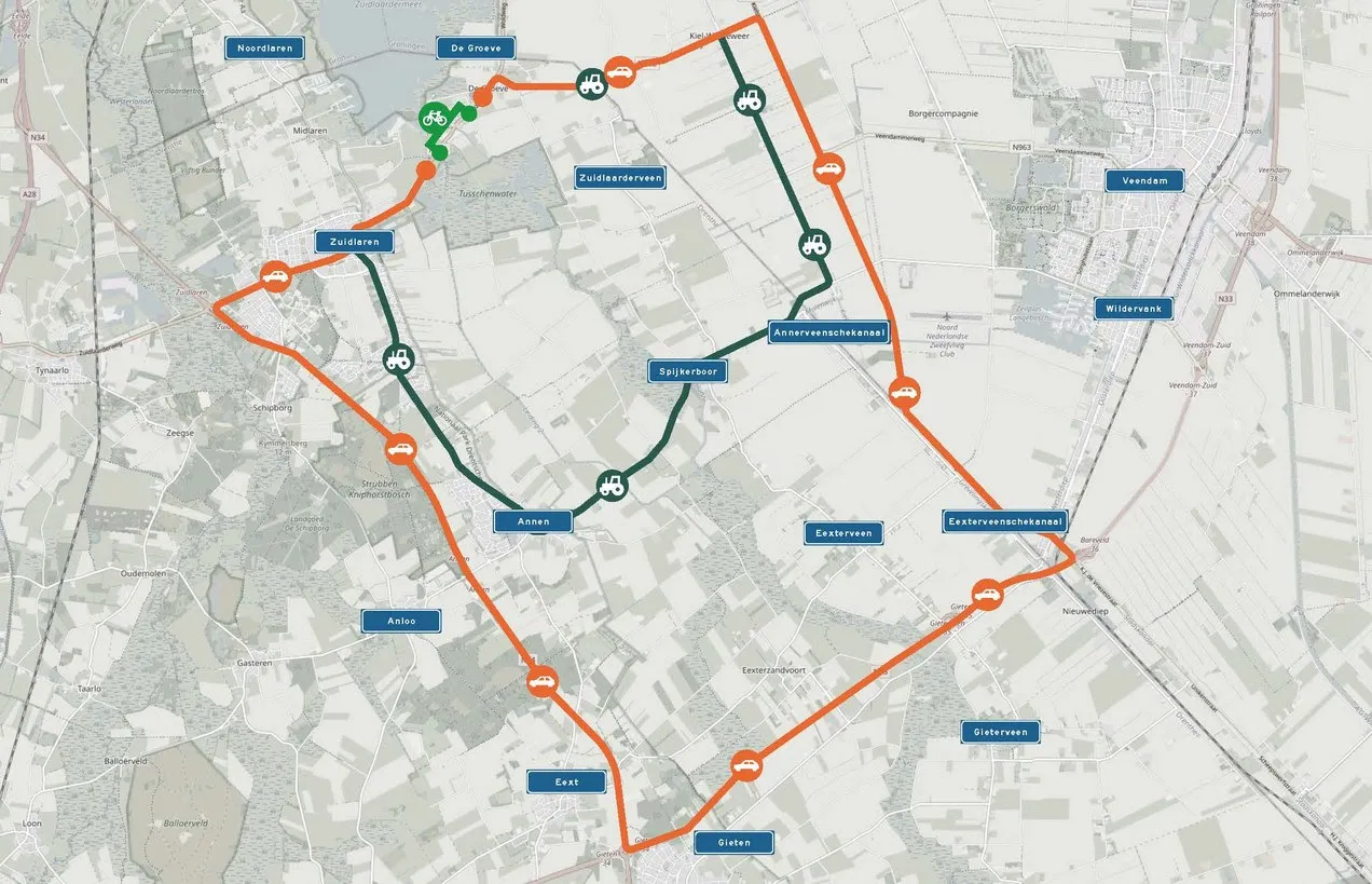 kaartje omleidingsroute n386