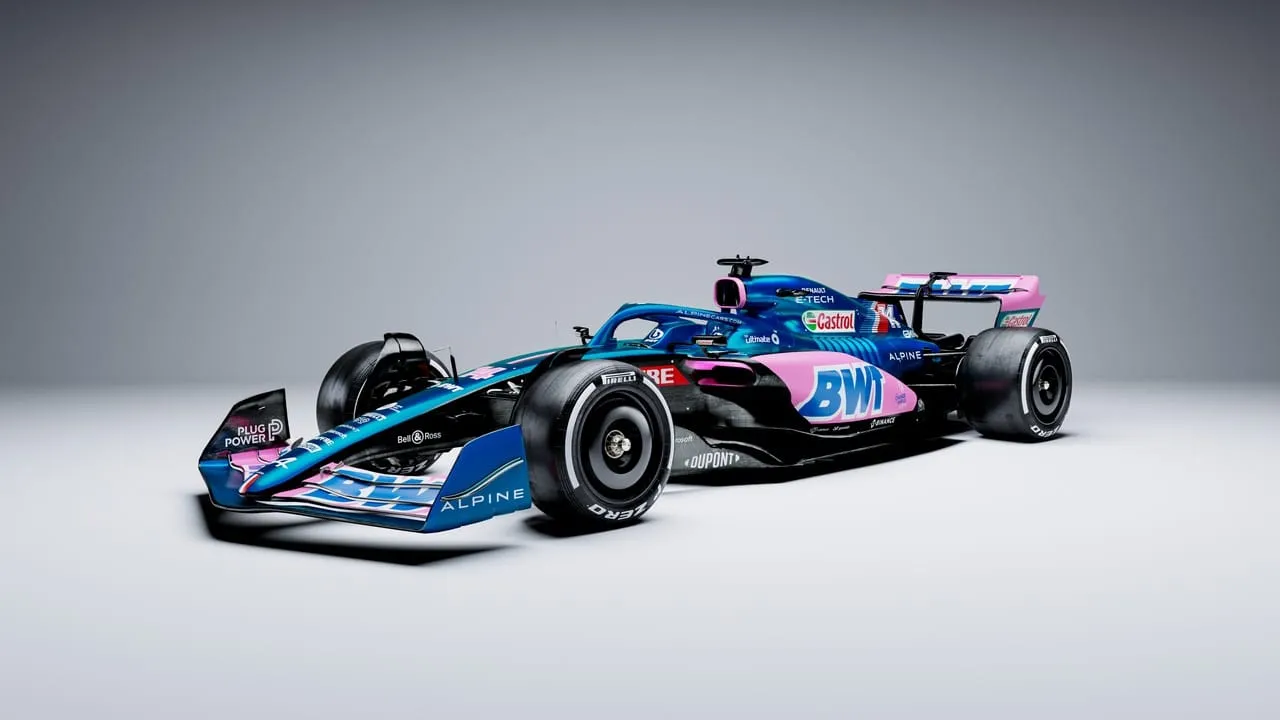 2022 bwt alpine f1 team launch a522 blue single seater