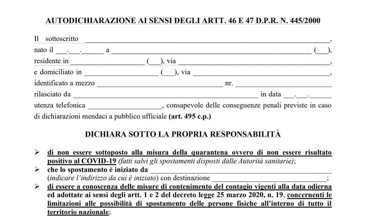 autocertificazione coronavirus 26 marzo