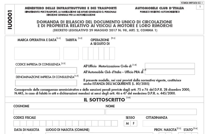 documento unico di circolazione e di proprieta del veicolo
