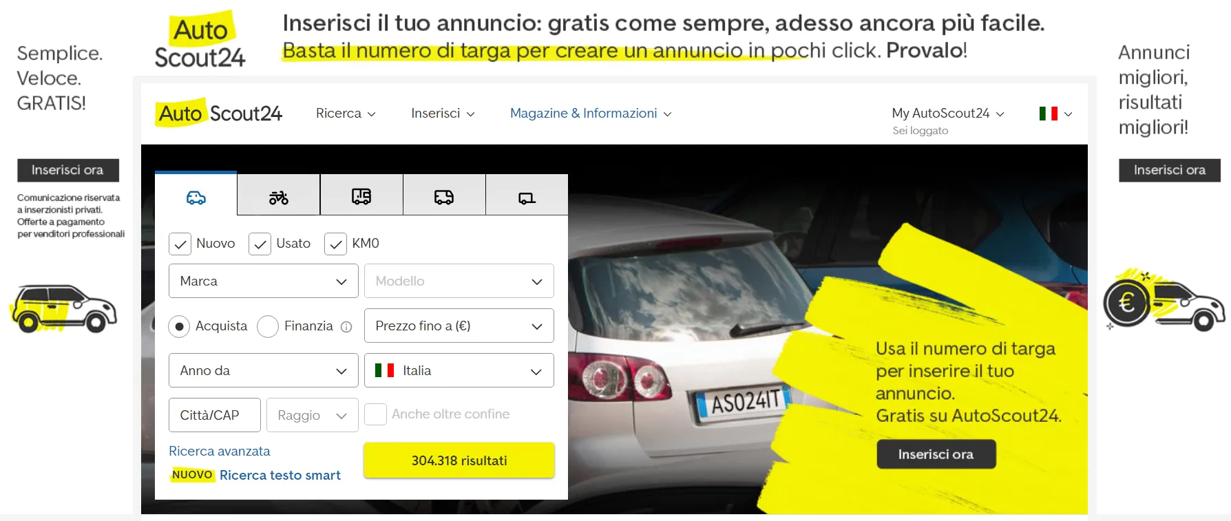 inserimento per targa su autoscout24
